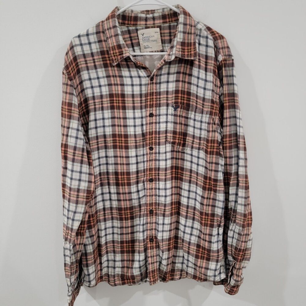 Y2K American Eagle Outfiiters Mens Button Up Shirt Size XL Plaid Camping Outdoor